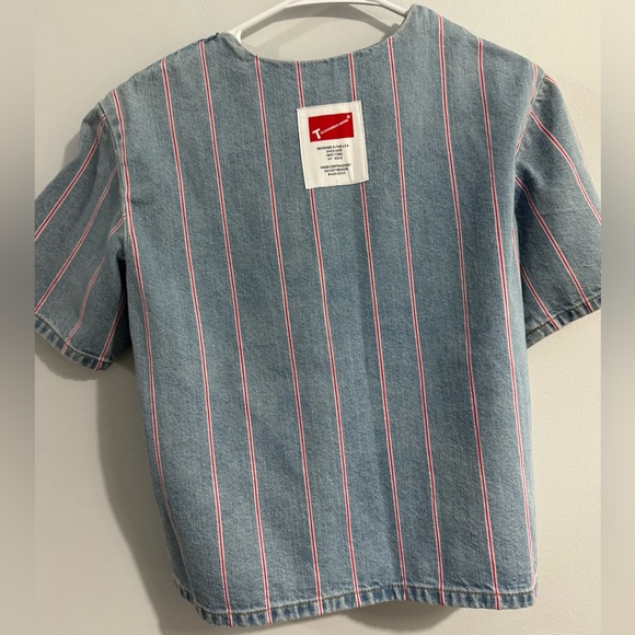 Alexander Wang Denim Striped Short Sleeved Top NWT- Size 2 - Picture 4 of 5